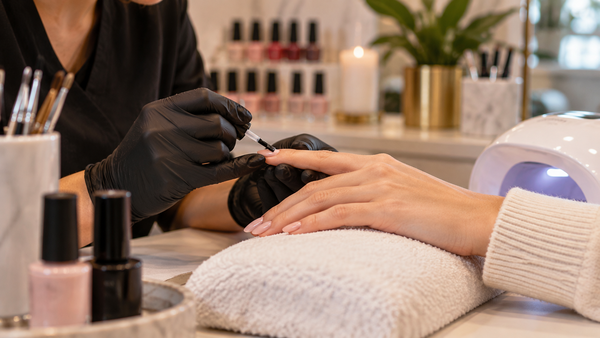 Professionele manicure in warme salonsetting