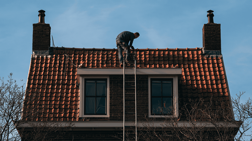 Man die op het dak werkt